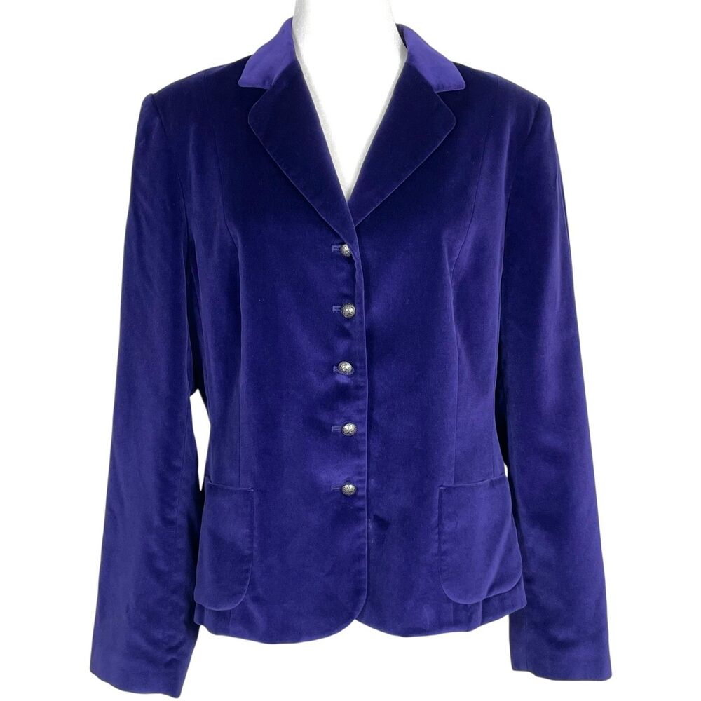 Talbots Purple Velvet Blazer Size 16 Cotton Silk Classic Tailored